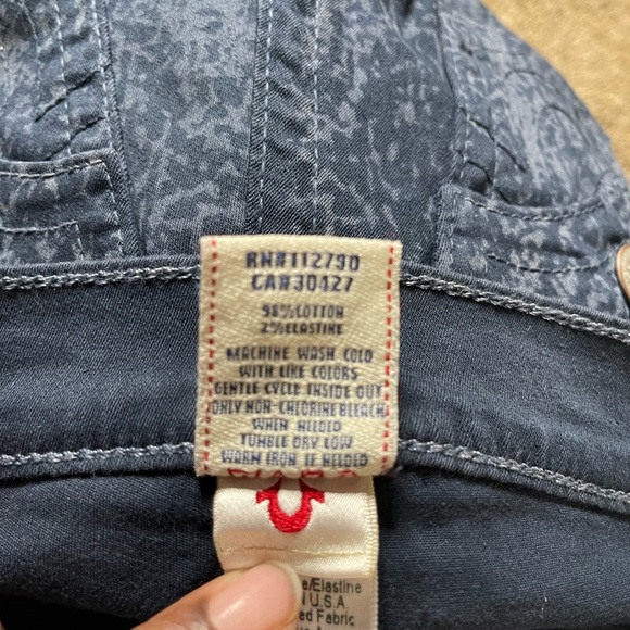 True Religion Serena navy/ blue marbling leggings / silver logo patch size 25 - Picture 9 of 11